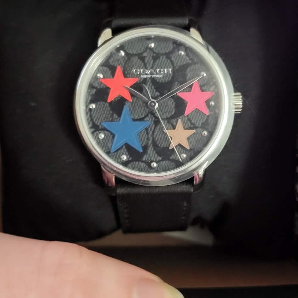 Coach Black Leather and Stars Watch